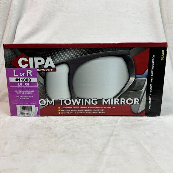 CIPA Custom Towing Mirror Black L or R #11000 for Ford Pickups & GMC/Chevy (NEW) - Picture 1 of 12